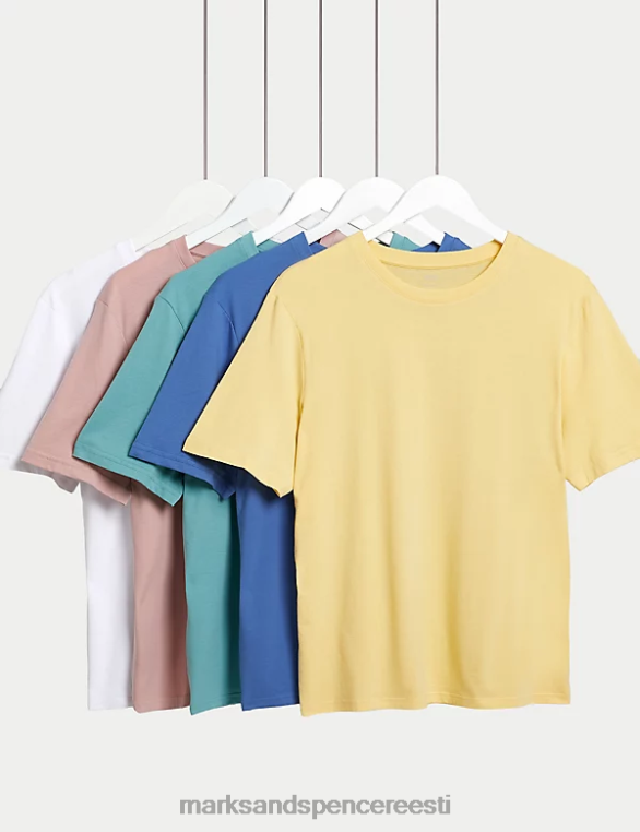 Riietus ee Marks & Spencer mehed 5pk puhtast puuvillast kaelusega T-särgid kollane segu NZTRN6174