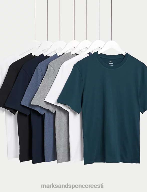 Riietus ee Marks & Spencer mehed 7pk puhtast puuvillast kaelusega T-särgid valge segu NZTRN5716