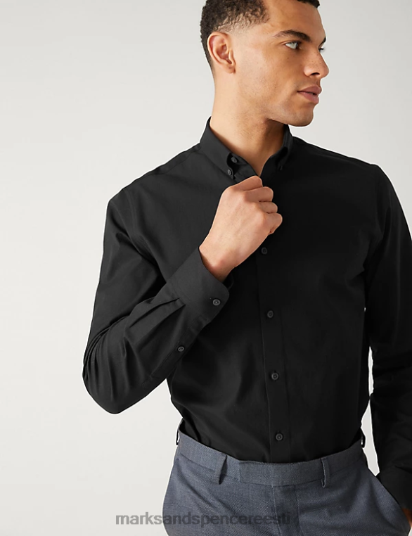 Riietus ee Marks & Spencer mehed Slim fit ülim veniv särk must NZTRN5658