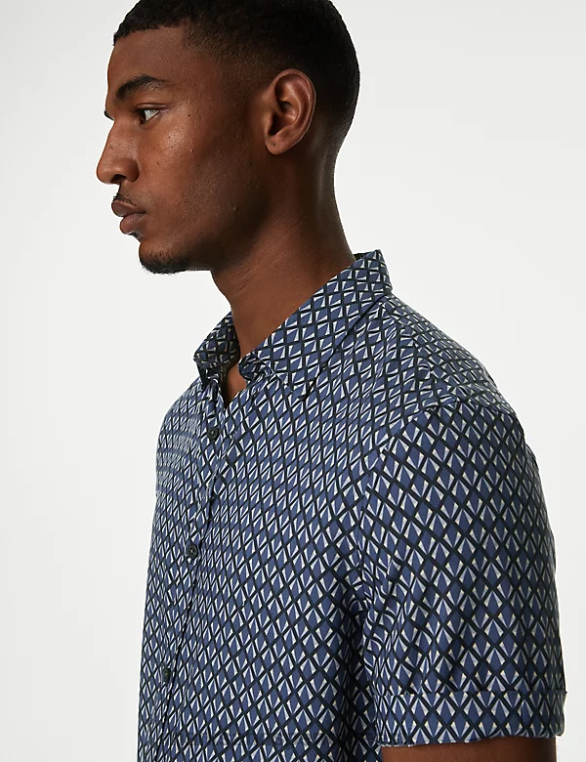 Riietus ee Marks & Spencer mehed geomeetrilise mustriga särk sinine segu NZTRN5904