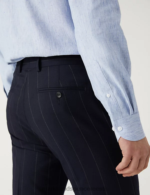 Riietus ee Marks & Spencer mehed kohandatud istuvusega itaalia linane imesärk sinine segu NZTRN5843