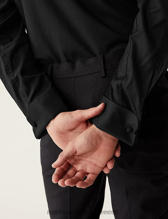 Riietus ee Marks & Spencer mehed kohandatud istuvusega puhtast puuvillast kalasabast särk must NZTRN6752