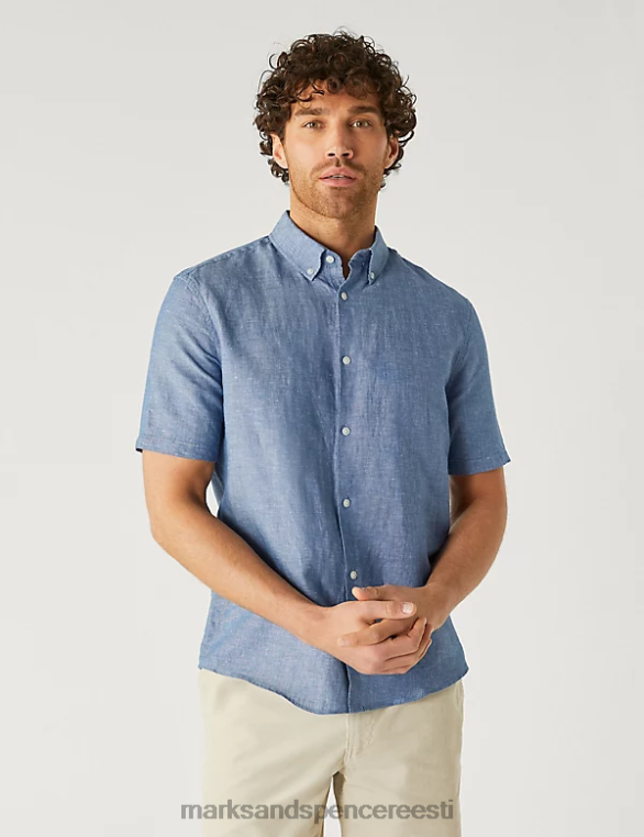 Riietus ee Marks & Spencer mehed lihtne rauast linane rikkalik särk chambray NZTRN7106