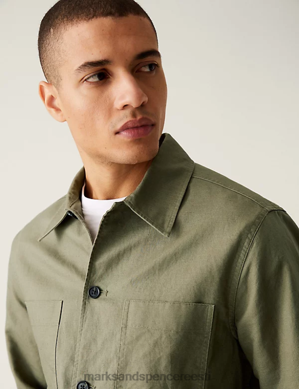 Riietus ee Marks & Spencer mehed lihtne rauast linasegust ülesärk khaki NZTRN5724
