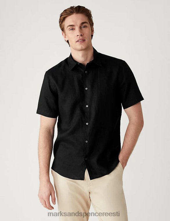 Riietus ee Marks & Spencer mehed lihtne triikida puhtast linasest särk must NZTRN4950