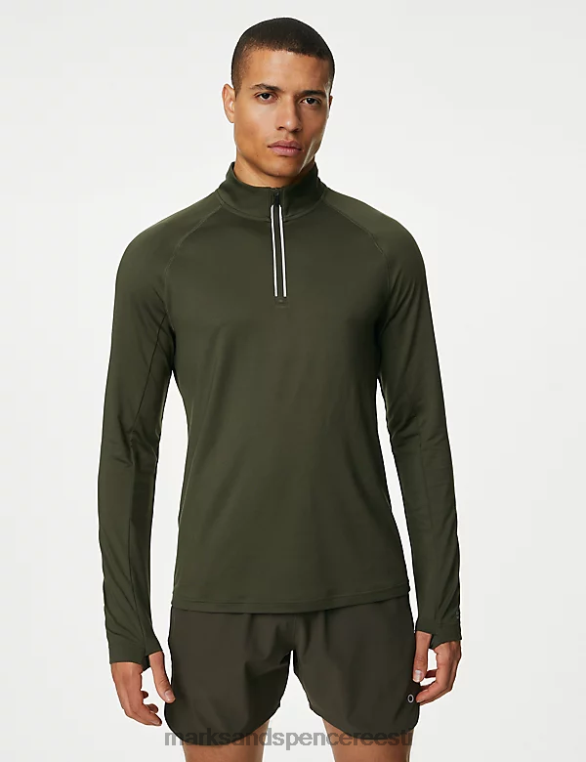 Riietus ee Marks & Spencer mehed pool lukuga pikkade varrukatega topp khaki NZTRN6950