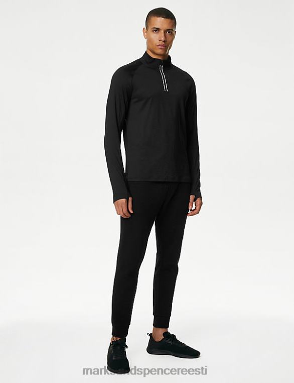 Riietus ee Marks & Spencer mehed pool lukuga pikkade varrukatega topp must NZTRN6605
