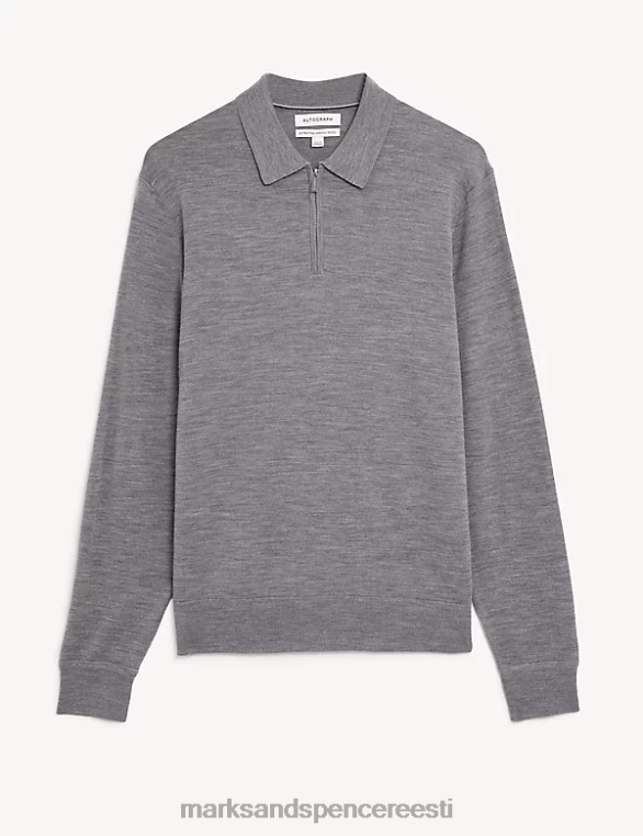 Riietus ee Marks & Spencer mehed puhas ülipeen meriinovillast kootud polo helehall NZTRN6706