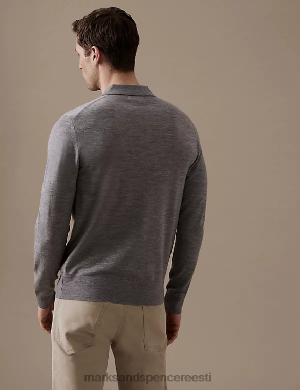 Riietus ee Marks & Spencer mehed puhas ülipeen meriinovillast kootud polo helehall NZTRN6706