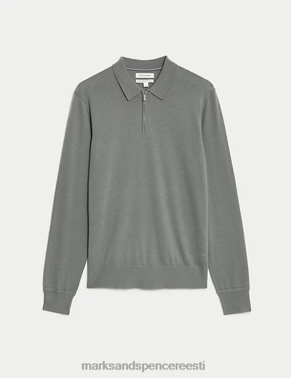 Riietus ee Marks & Spencer mehed puhas ülipeen meriinovillast kootud polo salvei roheline NZTRN7067