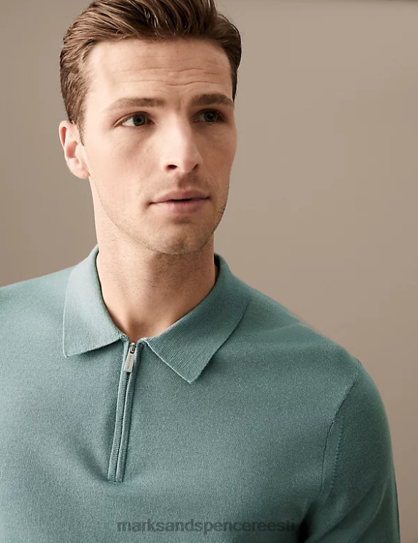 Riietus ee Marks & Spencer mehed puhas ülipeen meriinovillast kootud polo tuhmunud roheline NZTRN7066