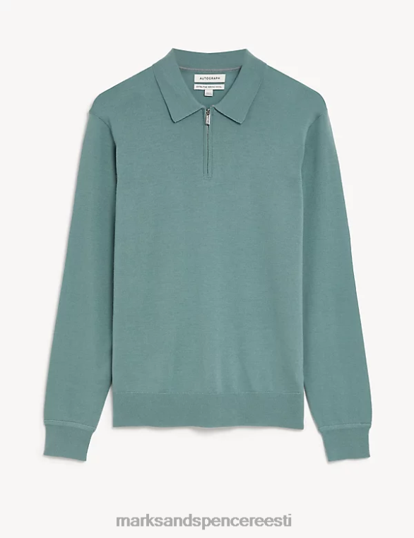 Riietus ee Marks & Spencer mehed puhas ülipeen meriinovillast kootud polo tuhmunud roheline NZTRN7066