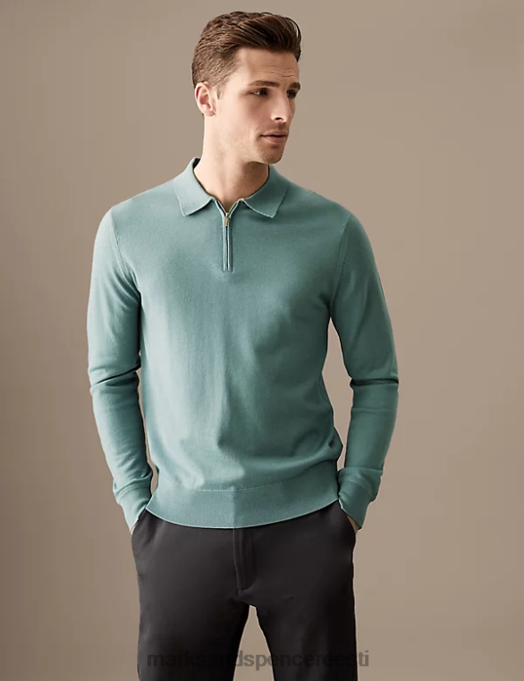 Riietus ee Marks & Spencer mehed puhas ülipeen meriinovillast kootud polo tuhmunud roheline NZTRN7066