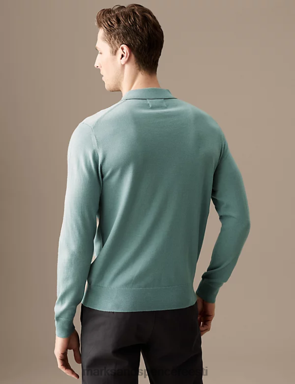Riietus ee Marks & Spencer mehed puhas ülipeen meriinovillast kootud polo tuhmunud roheline NZTRN7066