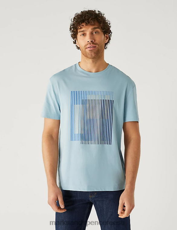 Riietus ee Marks & Spencer mehed puhas puuvillane abstraktne graafiline T-särk hele denim NZTRN4818