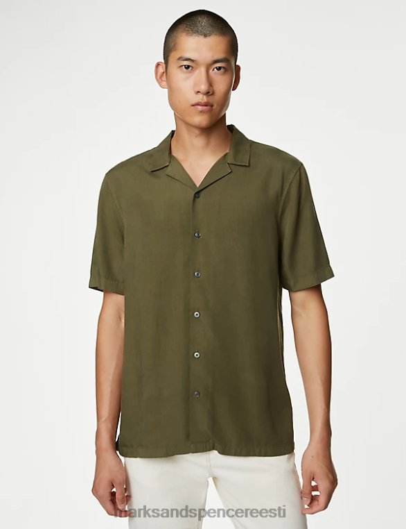 Riietus ee Marks & Spencer mehed puhas tencel kuuba kraega särk salvei roheline NZTRN6151