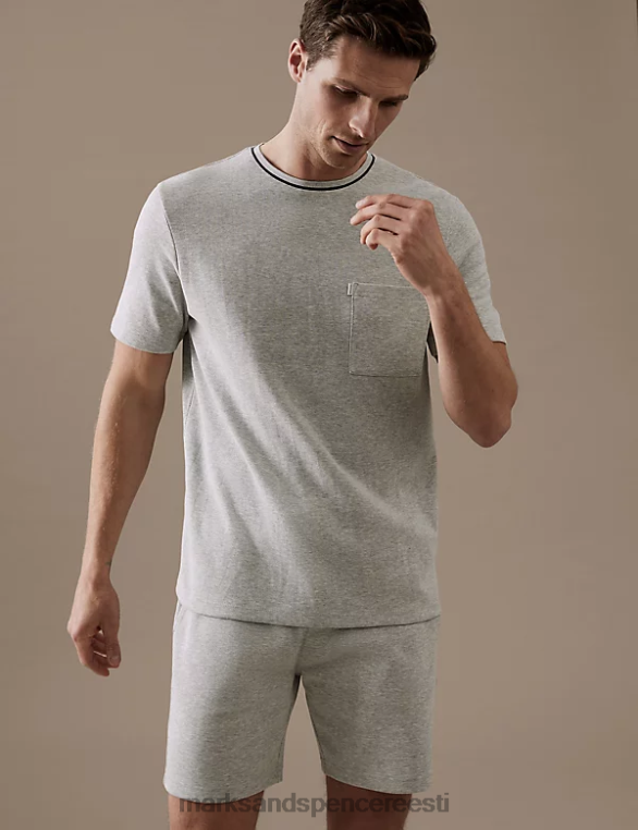 Riietus ee Marks & Spencer mehed puhta puuvillase tekstuuriga t-särk hall mergel NZTRN5281