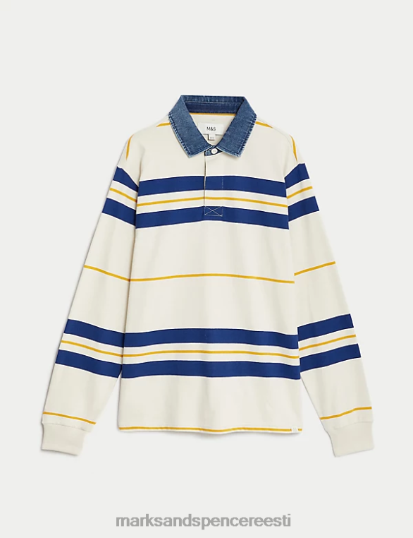 Riietus ee Marks & Spencer mehed puhta puuvillase triibuline ragbi särk ecru segu NZTRN4989