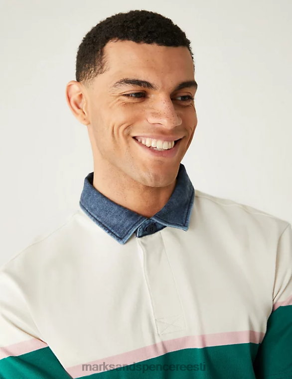 Riietus ee Marks & Spencer mehed puhta puuvillase triibuline ragbi särk ecru segu NZTRN6434