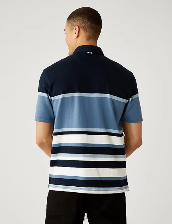 Riietus ee Marks & Spencer mehed puhta puuvillase triibuline ragbi särk mereväe segu NZTRN6767