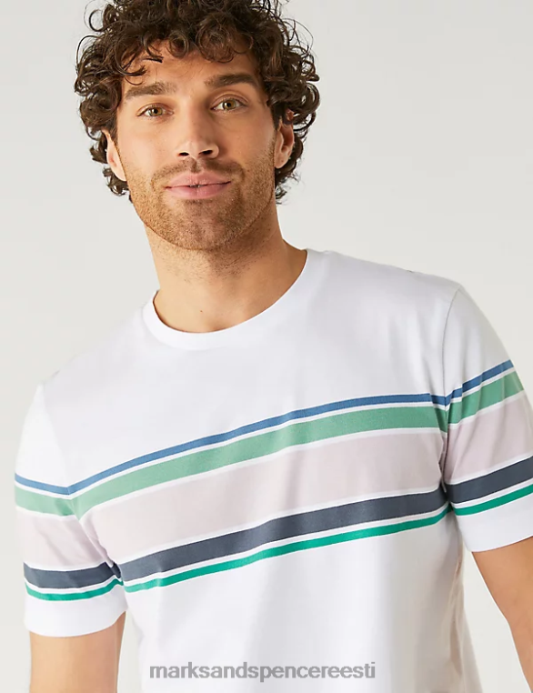 Riietus ee Marks & Spencer mehed puhta puuvillase triibulise kaelusega T-särk elevandiluust NZTRN5489