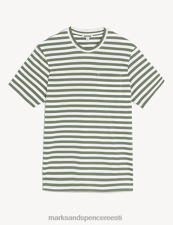 Riietus ee Marks & Spencer mehed puhta puuvillase triibulise kaelusega T-särk oliiv NZTRN6664