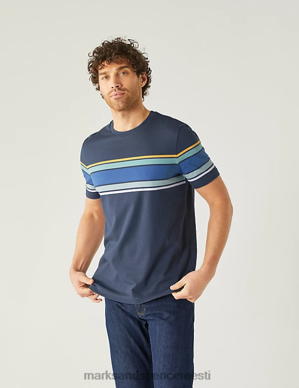 Riietus ee Marks & Spencer mehed puhta puuvillase triibulise kaelusega T-särk tume tint NZTRN5062