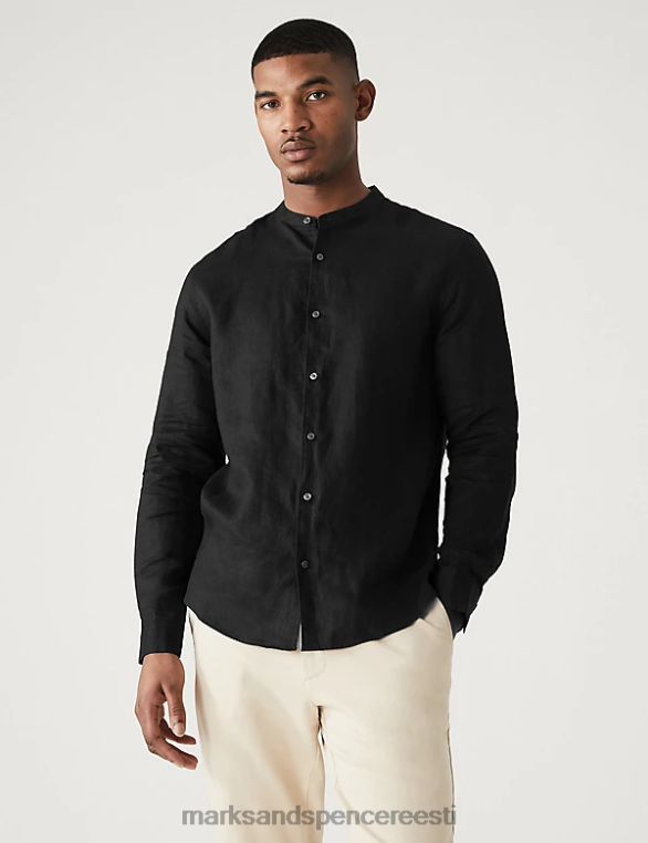Riietus ee Marks & Spencer mehed puhtast linasest vanaisa kraega särk must NZTRN6905