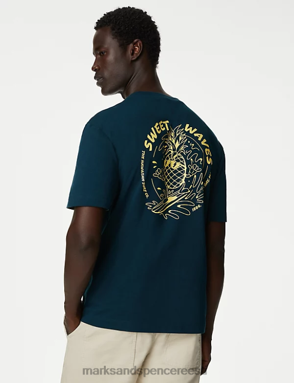 Riietus ee Marks & Spencer mehed puhtast puuvillast ananassi graafiline T-särk tume jäälind NZTRN6217