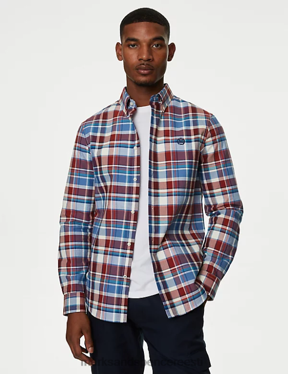 Riietus ee Marks & Spencer mehed puhtast puuvillast check-oxfordi särk punane segu NZTRN4917