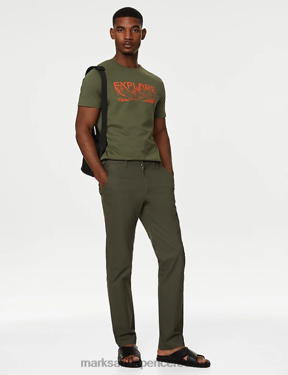 Riietus ee Marks & Spencer mehed puhtast puuvillast explore graafiline T-särk keskmine khaki NZTRN5090