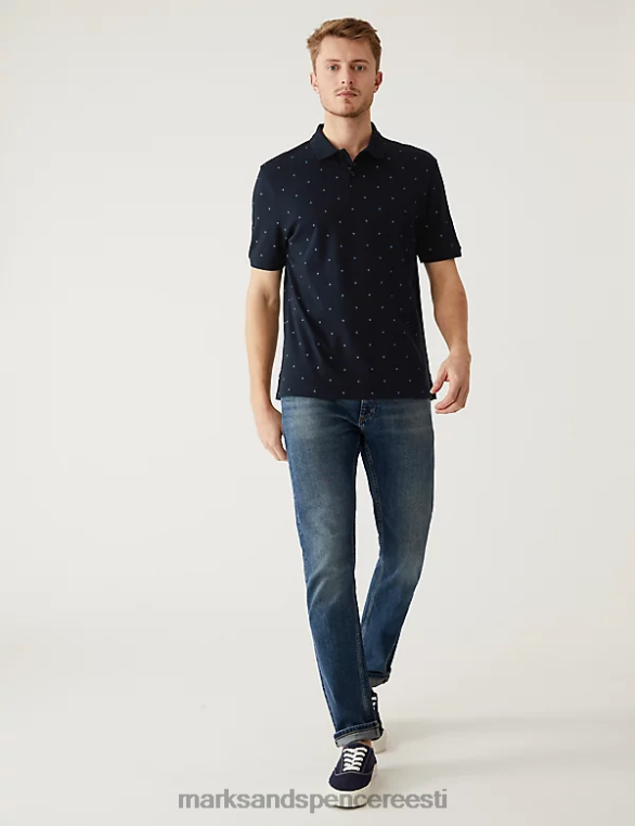 Riietus ee Marks & Spencer mehed puhtast puuvillast geomeetriline polosärk tume merevägi NZTRN6323