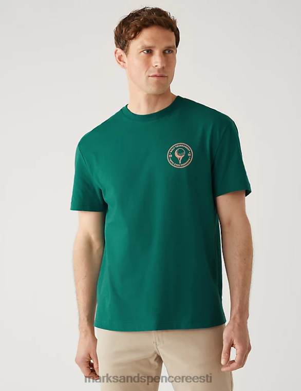 Riietus ee Marks & Spencer mehed puhtast puuvillast golfipalli graafiline T-särk smaragd NZTRN5910