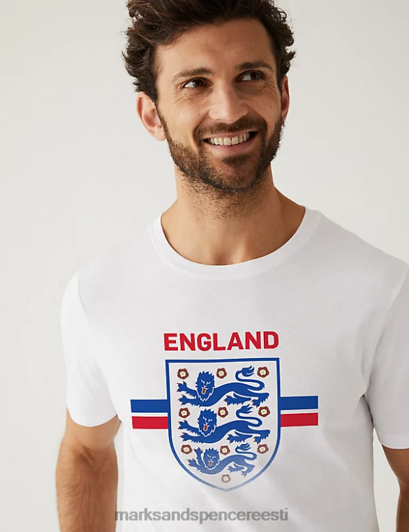 Riietus ee Marks & Spencer mehed puhtast puuvillast ingland crest t-särk valge NZTRN5149