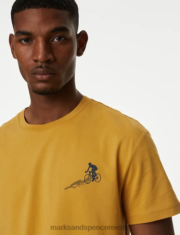 Riietus ee Marks & Spencer mehed puhtast puuvillast jalgratta graafiline T-särk kollane NZTRN5342