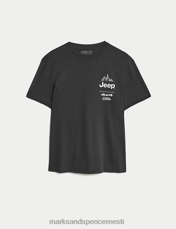 Riietus ee Marks & Spencer mehed puhtast puuvillast jeep graafiline T-särk must NZTRN5037