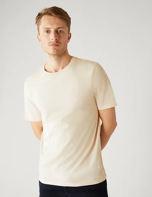 Riietus ee Marks & Spencer mehed puhtast puuvillast kaelusega T-särk ekru NZTRN151