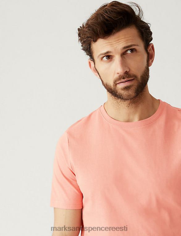 Riietus ee Marks & Spencer mehed puhtast puuvillast kaelusega T-särk keskmine korall NZTRN134
