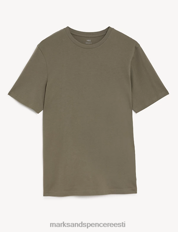 Riietus ee Marks & Spencer mehed puhtast puuvillast kaelusega T-särk khaki NZTRN160