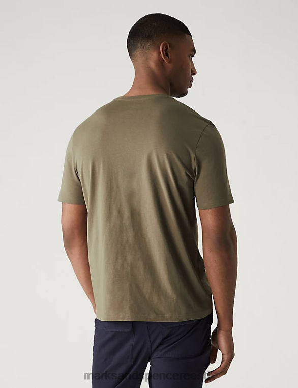 Riietus ee Marks & Spencer mehed puhtast puuvillast kaelusega T-särk khaki NZTRN160