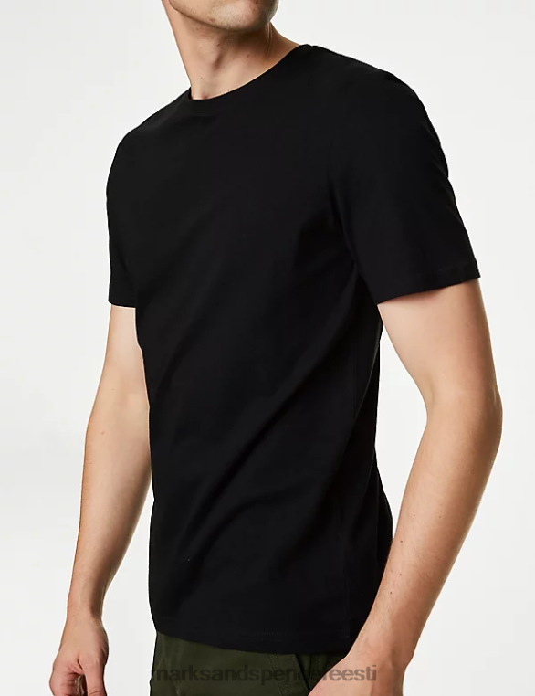 Riietus ee Marks & Spencer mehed puhtast puuvillast kaelusega T-särk must NZTRN145