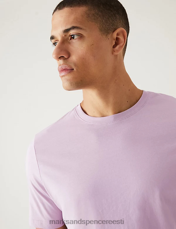 Riietus ee Marks & Spencer mehed puhtast puuvillast kaelusega T-särk pehme violetne NZTRN157