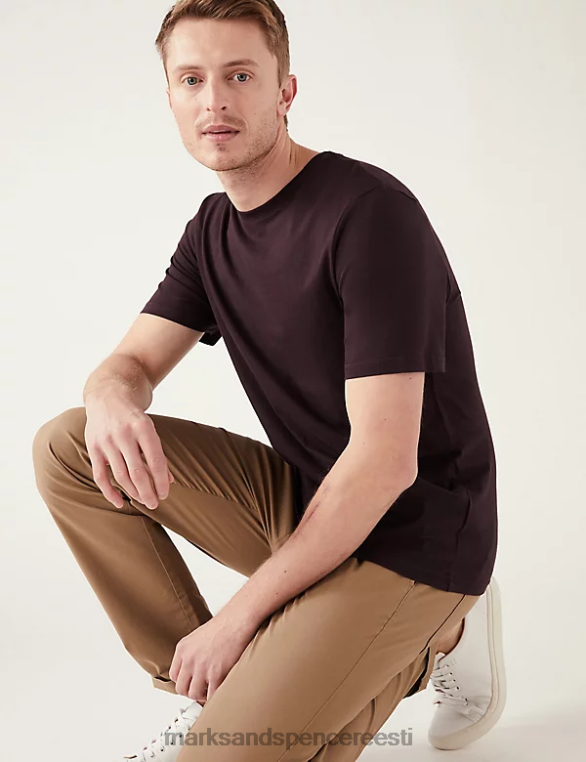 Riietus ee Marks & Spencer mehed puhtast puuvillast kaelusega T-särk tume Burgundia NZTRN143