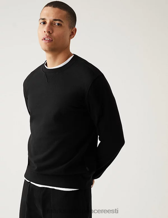Riietus ee Marks & Spencer mehed puhtast puuvillast kaelusega dressipluus must NZTRN6880