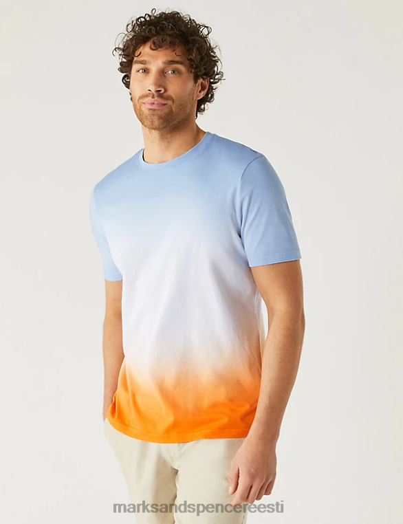 Riietus ee Marks & Spencer mehed puhtast puuvillast ombre T-särk apelsini segu NZTRN6317