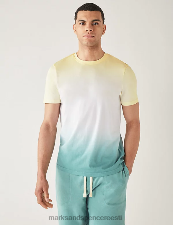 Riietus ee Marks & Spencer mehed puhtast puuvillast ombre T-särk kollane segu NZTRN6316