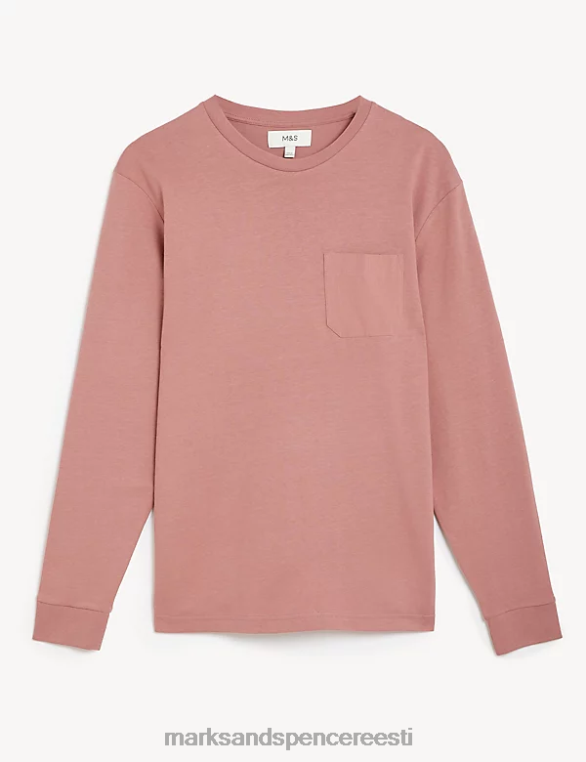 Riietus ee Marks & Spencer mehed puhtast puuvillast pikkade varrukatega T-särk antiikne roos NZTRN7102