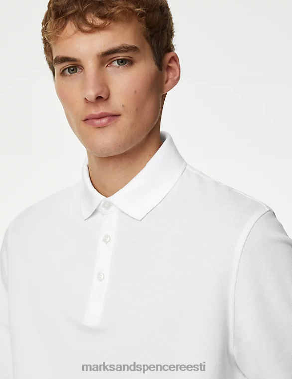 Riietus ee Marks & Spencer mehed puhtast puuvillast pikkade varrukatega polosärk valge NZTRN7377