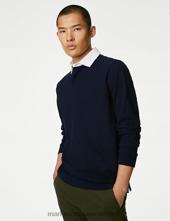 Riietus ee Marks & Spencer mehed puhtast puuvillast ragbi särk tume merevägi NZTRN6189