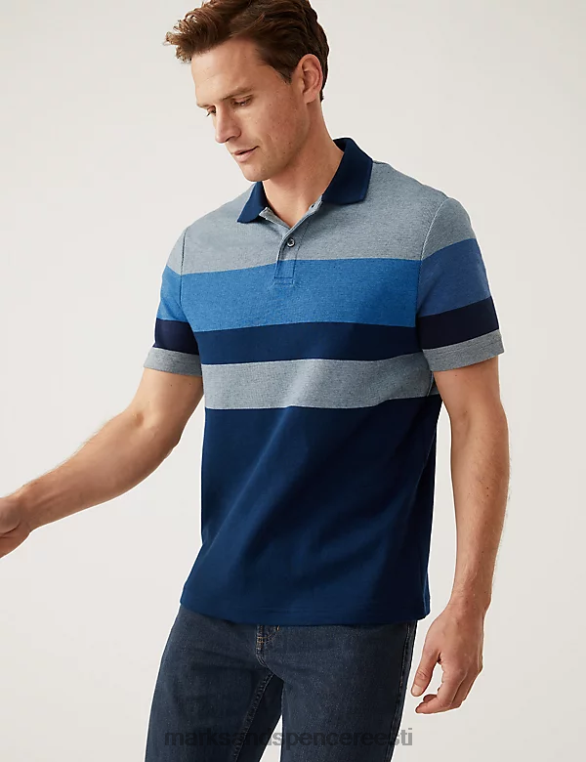 Riietus ee Marks & Spencer mehed puhtast puuvillast topelt kootud triibuline polosärk tume tint NZTRN5664